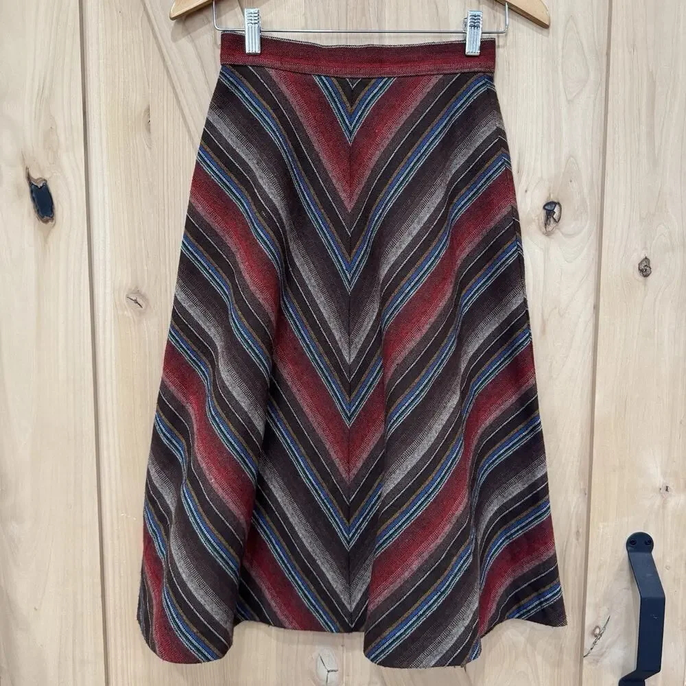 Vintage Juniors Brown Chevron Stripe A-Line Skirt Academia Union Made